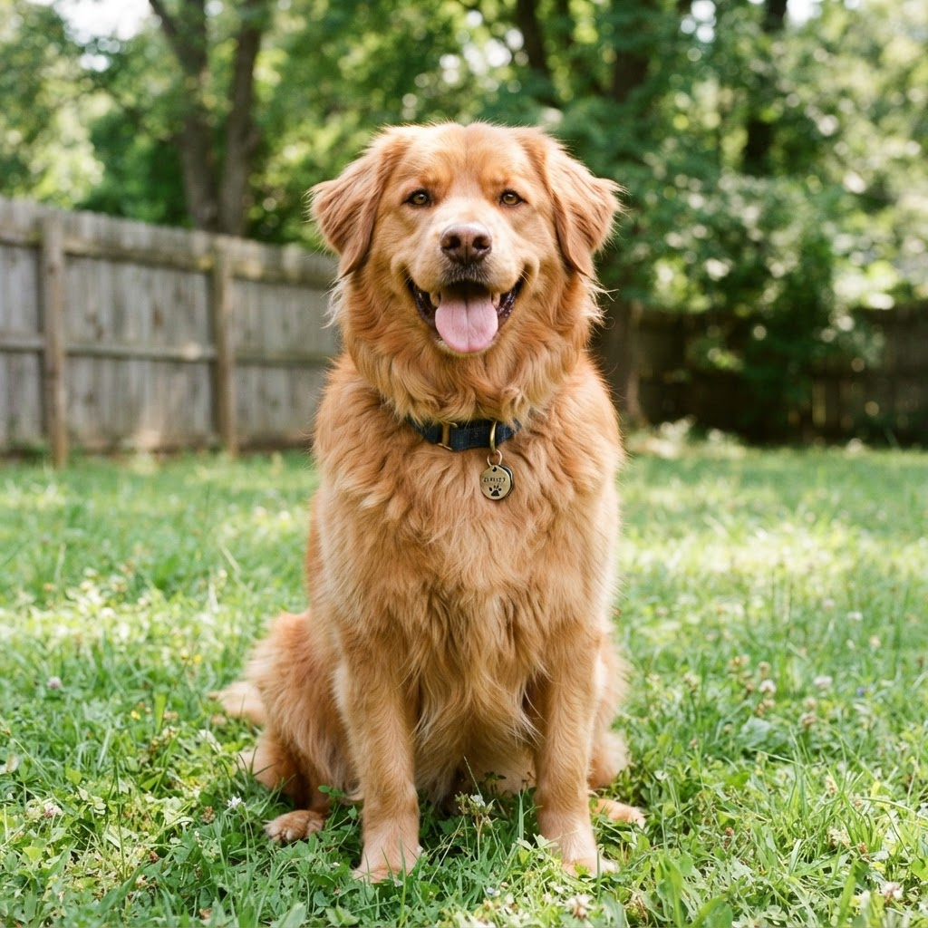 Original photo of a fluffy dog sitting in grass